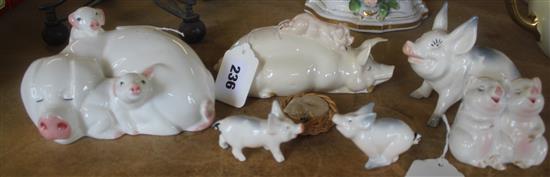 Beswick Little Likeables pig group, Piggy Back 2746, seated pig 832 & 4 other small pig models